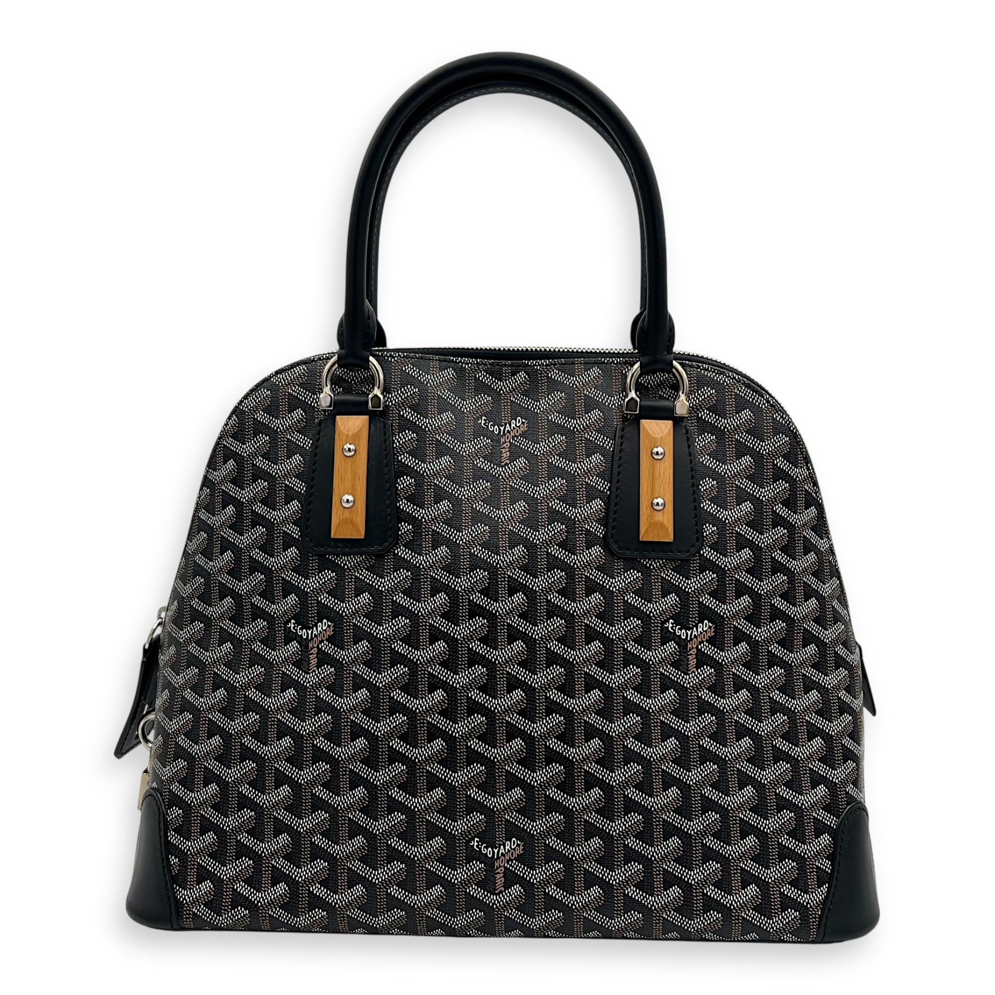 Goyard Vendome Top Handle Bag Black in Coated Canvas, Silver hardware_2