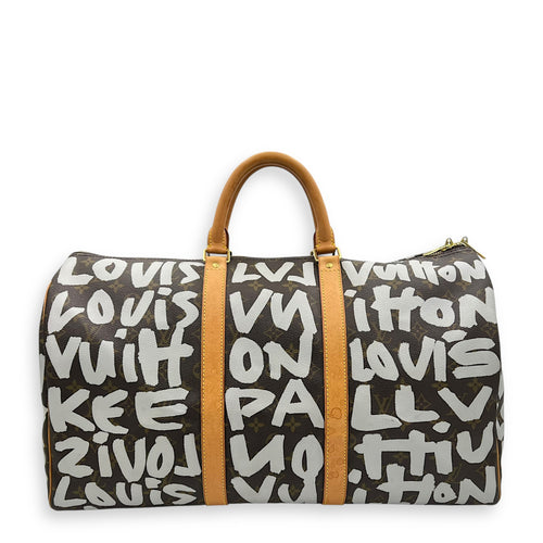 Louis Vuitton Stephen Sprouse Keepall 50 Brown Duffle Bag in Coated Canvas, Gold hardware_2
