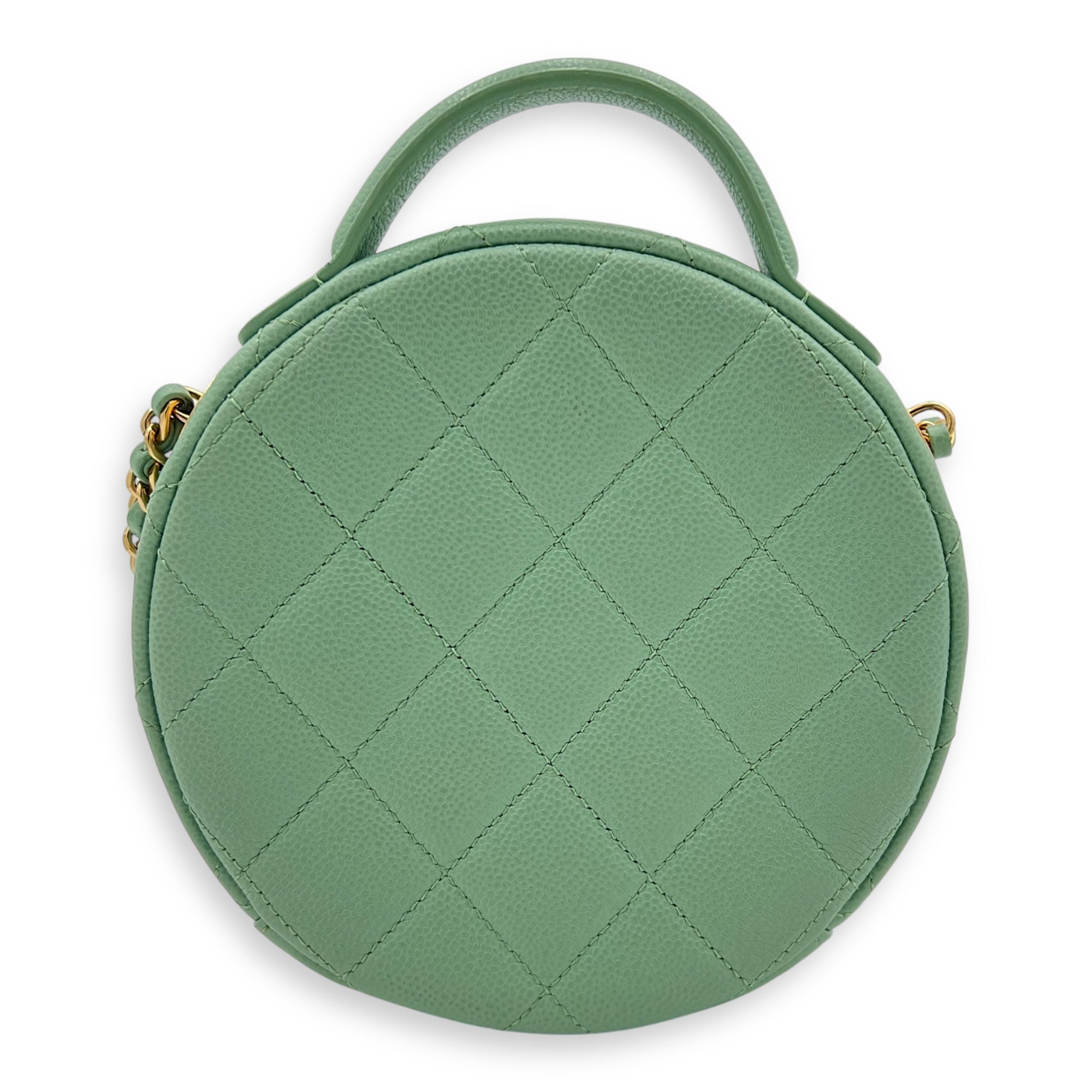 Chanel CC Top Handle Bag Green in Caviar Leather, Gold hardware_12