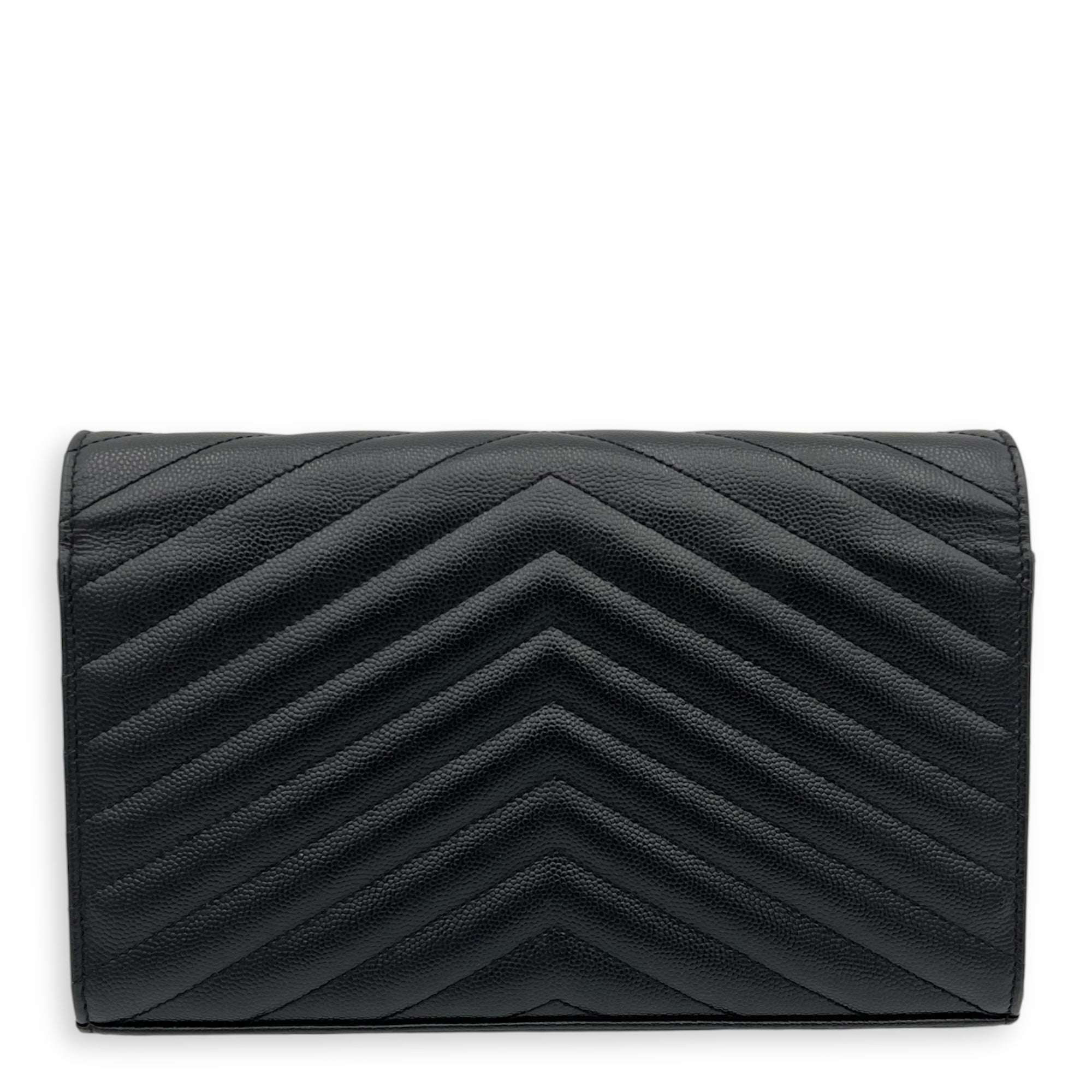 Saint Laurent Cassandre Wallet On Chain Black in Calfskin, Silver hardware_10