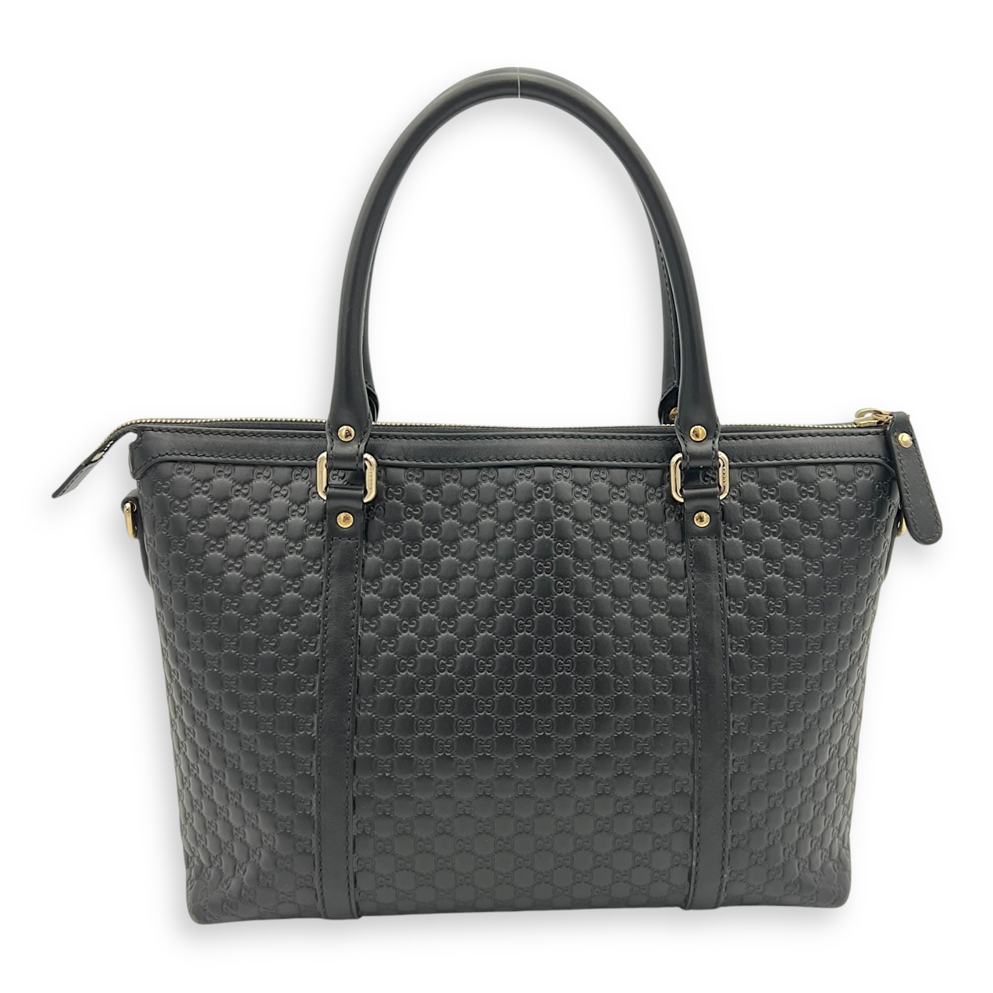 Gucci GG Tote Bag Black in Guccissima Leather, Gold hardware_11