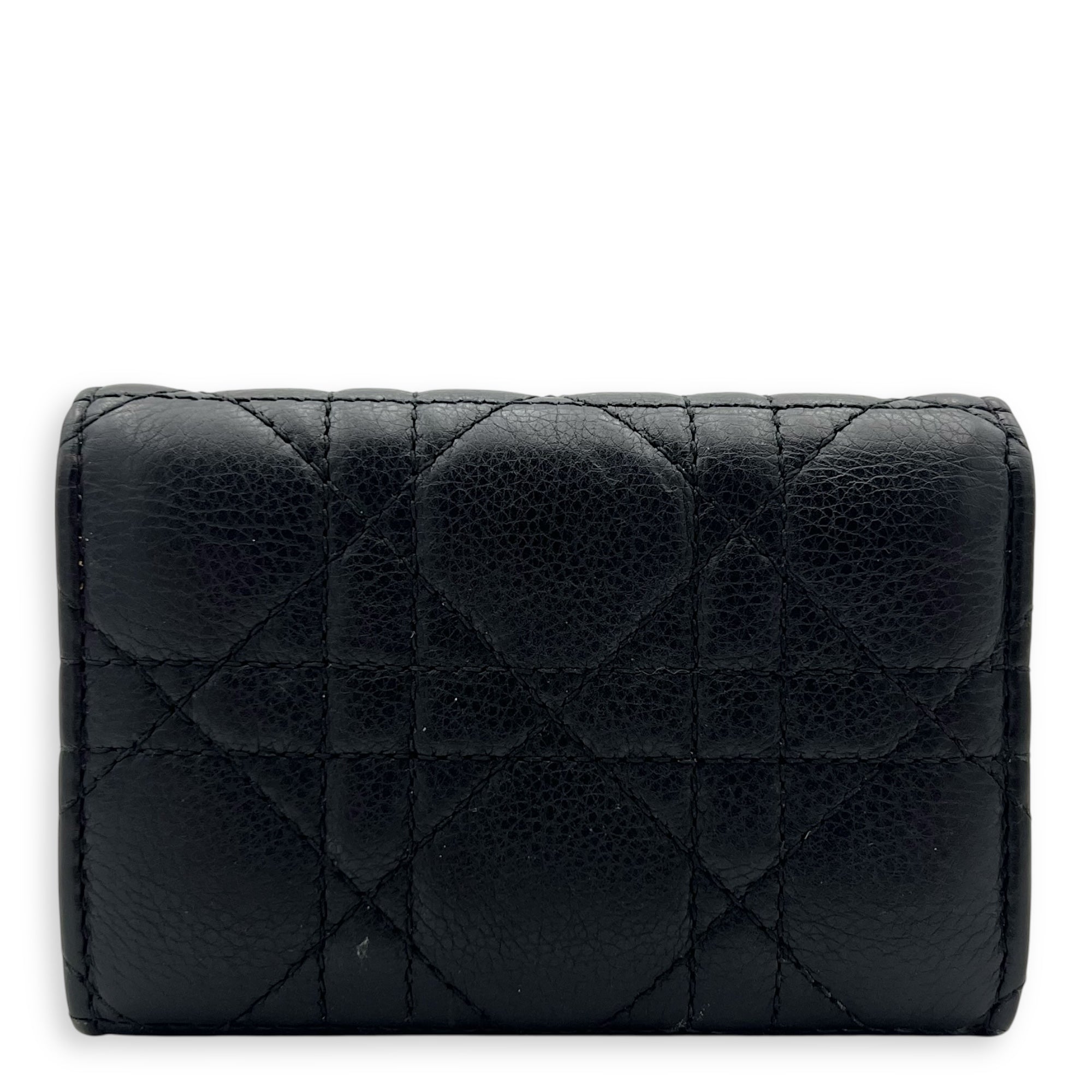 Dior Cannage Card Holder Black in Calfskin, Gold hardware_2