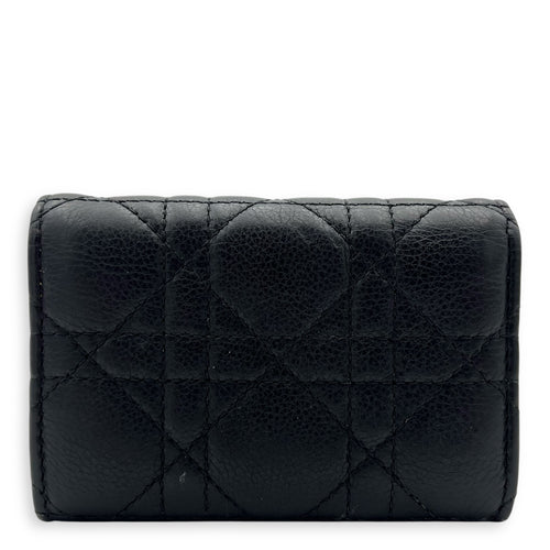 Dior Cannage Card Holder Black in Calfskin, Gold hardware_2
