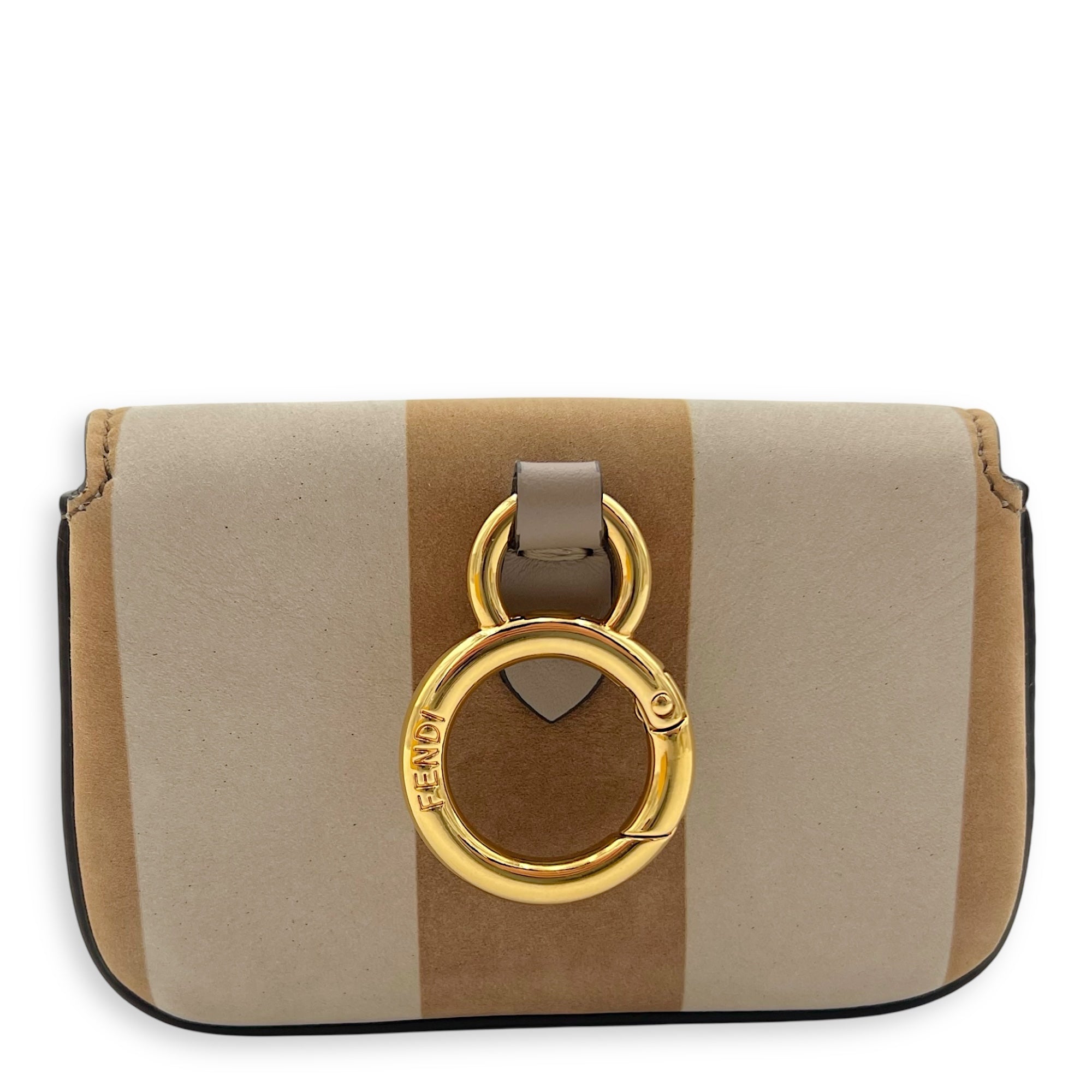 Fendi Baguette Nano Brown Crossbody Bag in Suede Leather, Gold hardware_2
