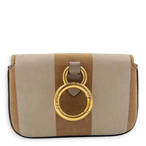 Fendi Baguette Nano Brown Crossbody Bag in Suede Leather, Gold hardware_2