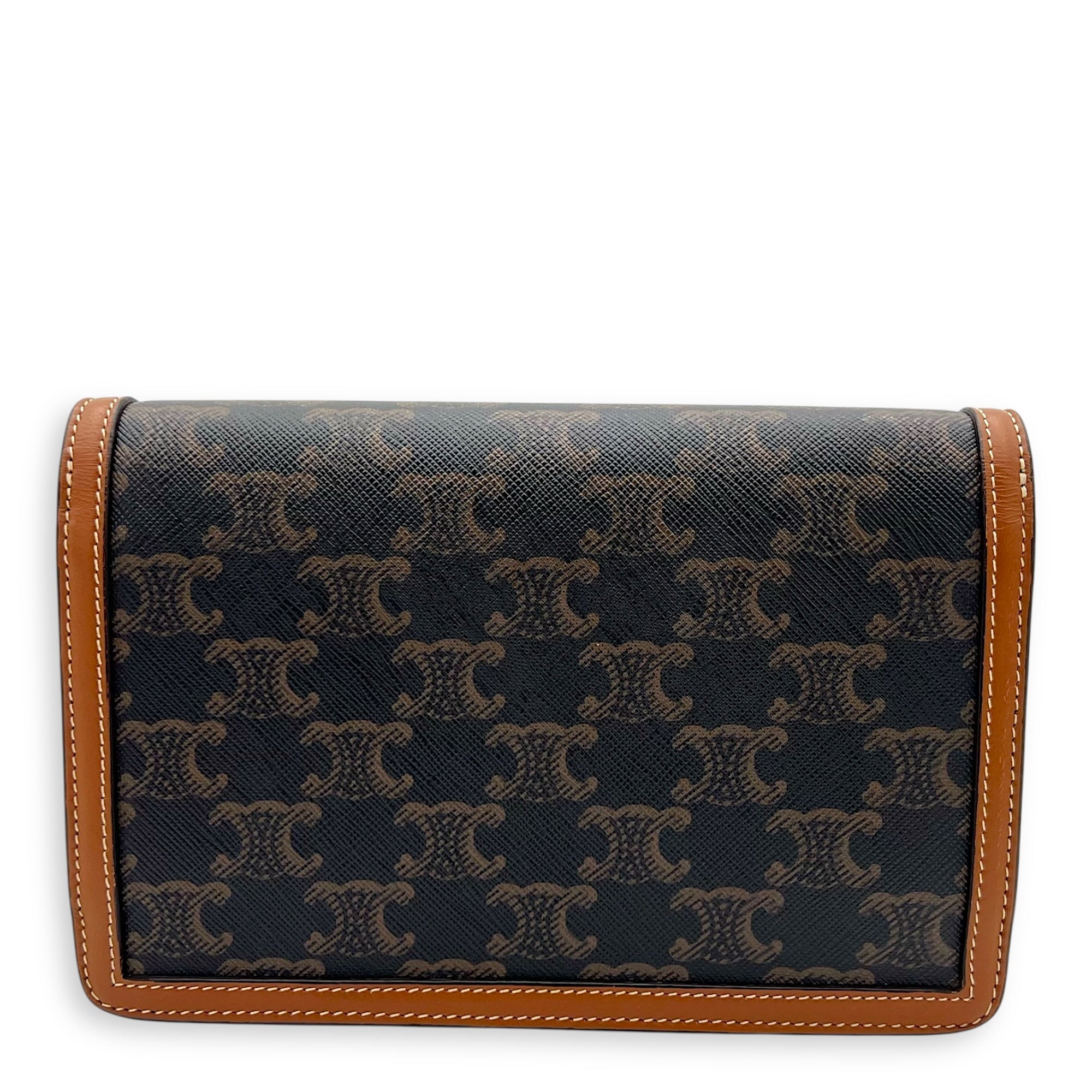 Celine Triomphe Wallet On Chain Brown in Coated Canvas, Gold hardware_2