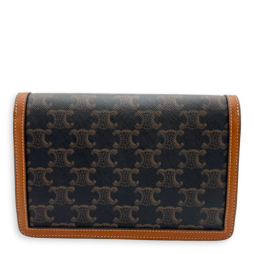 Celine Triomphe Wallet On Chain Brown in Coated Canvas, Gold hardware_2