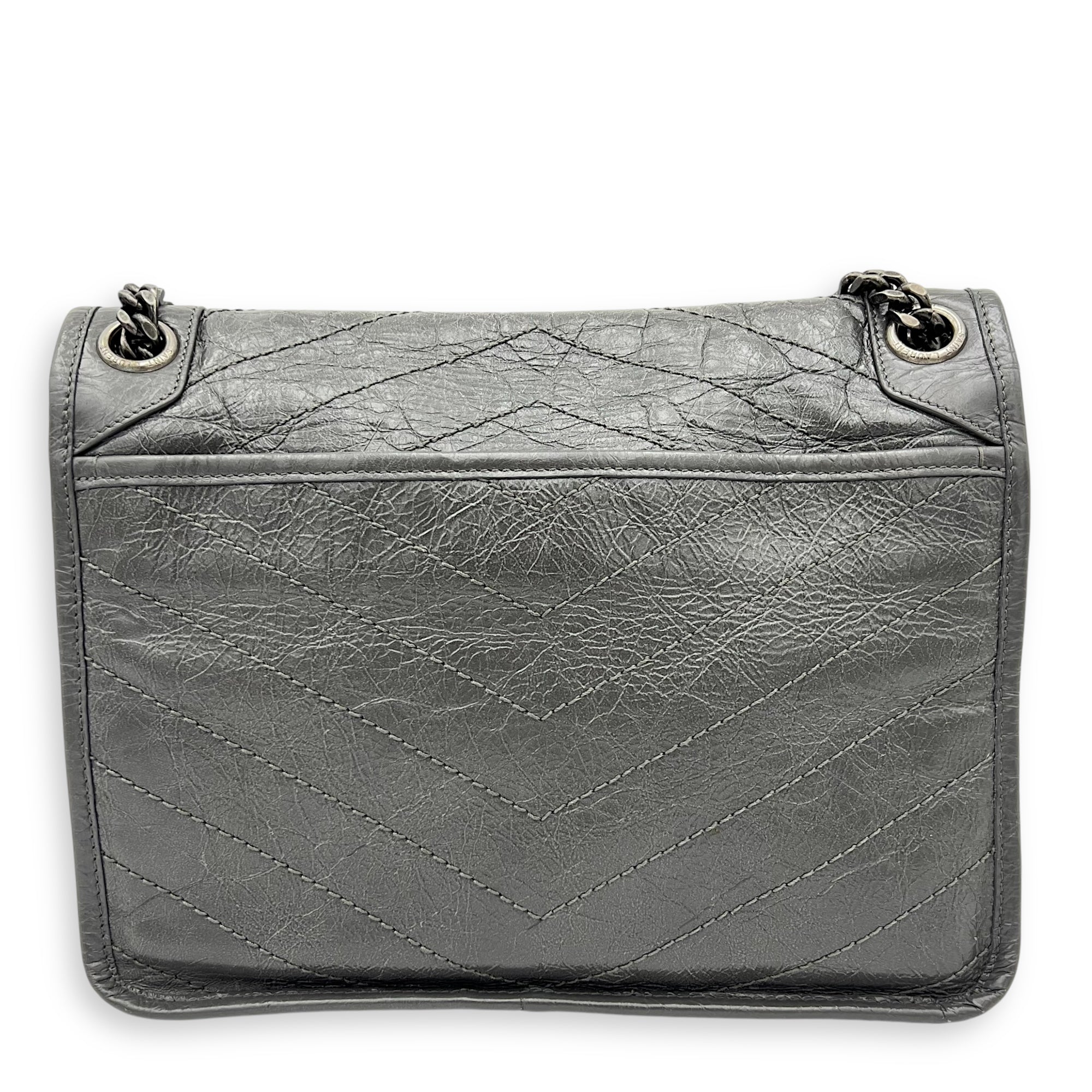 Saint Laurent Niki Shoulder Bag Grey in Calfskin, Ruthenium hardware_2