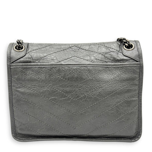 Saint Laurent Niki Shoulder Bag Grey in Calfskin, Ruthenium hardware_2