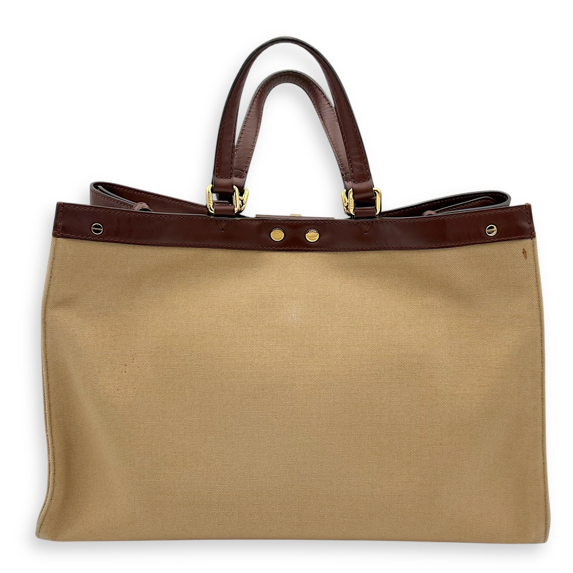 Fendi Peekaboo Brown Top Handle Bag in Canvas, Gold hardware_2