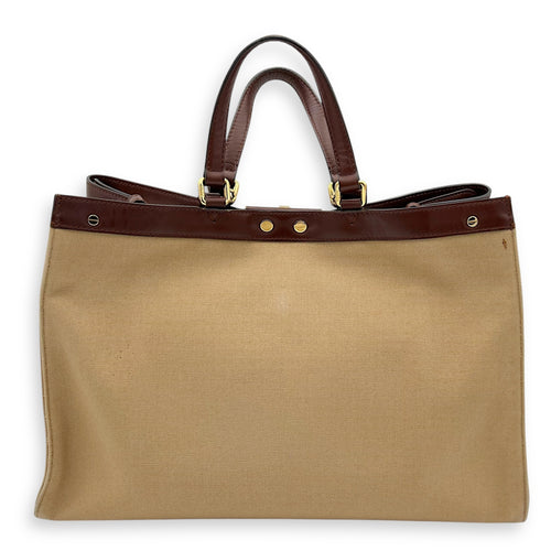 Fendi Peekaboo Brown Top Handle Bag in Canvas, Gold hardware_2