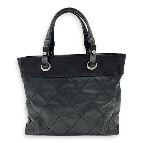 Chanel Paris Biarritz Tote Bag Black in Coated Canvas, Silver hardware_2