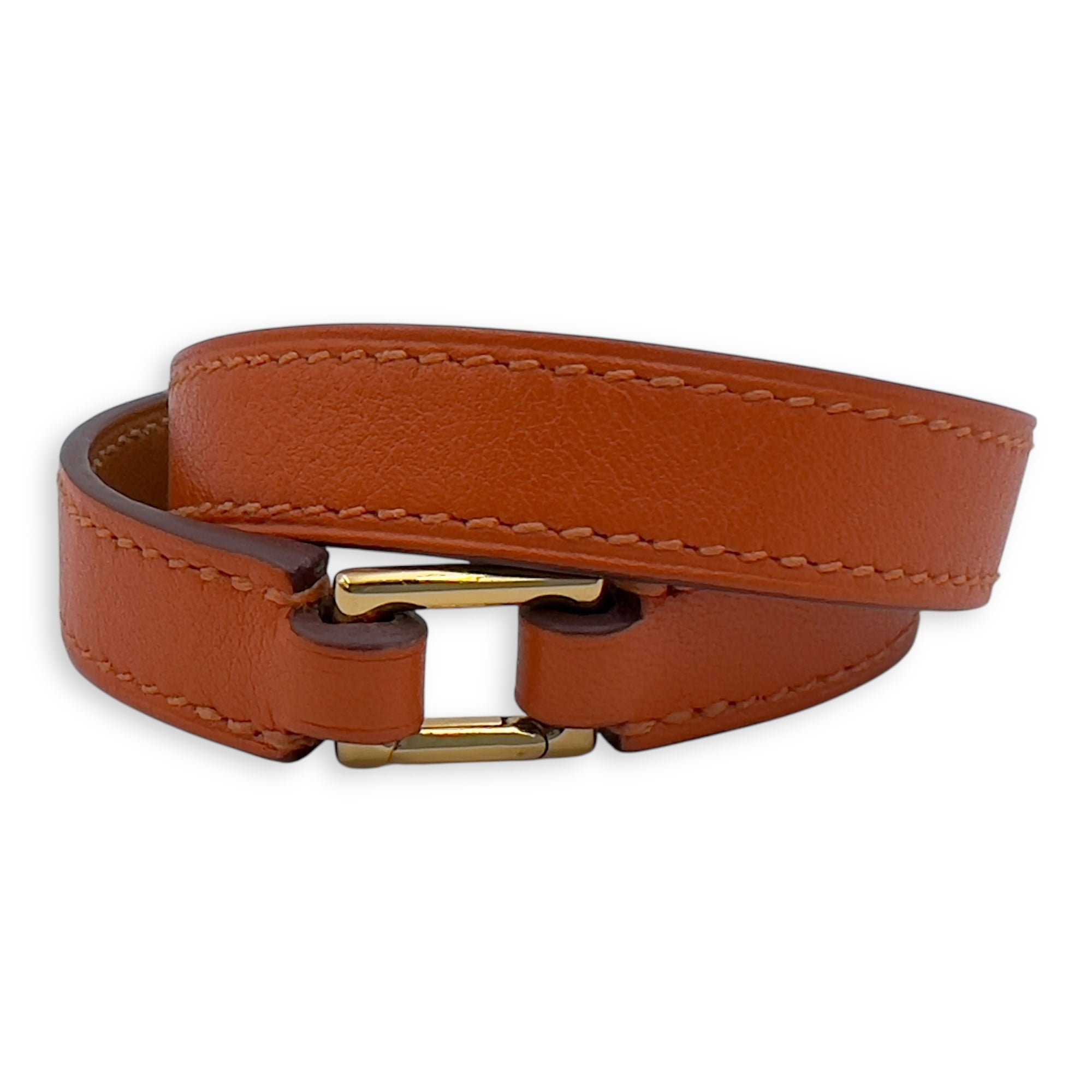 Hermès Rivale Double Tour Orange in Calfskin, Gold hardware_2