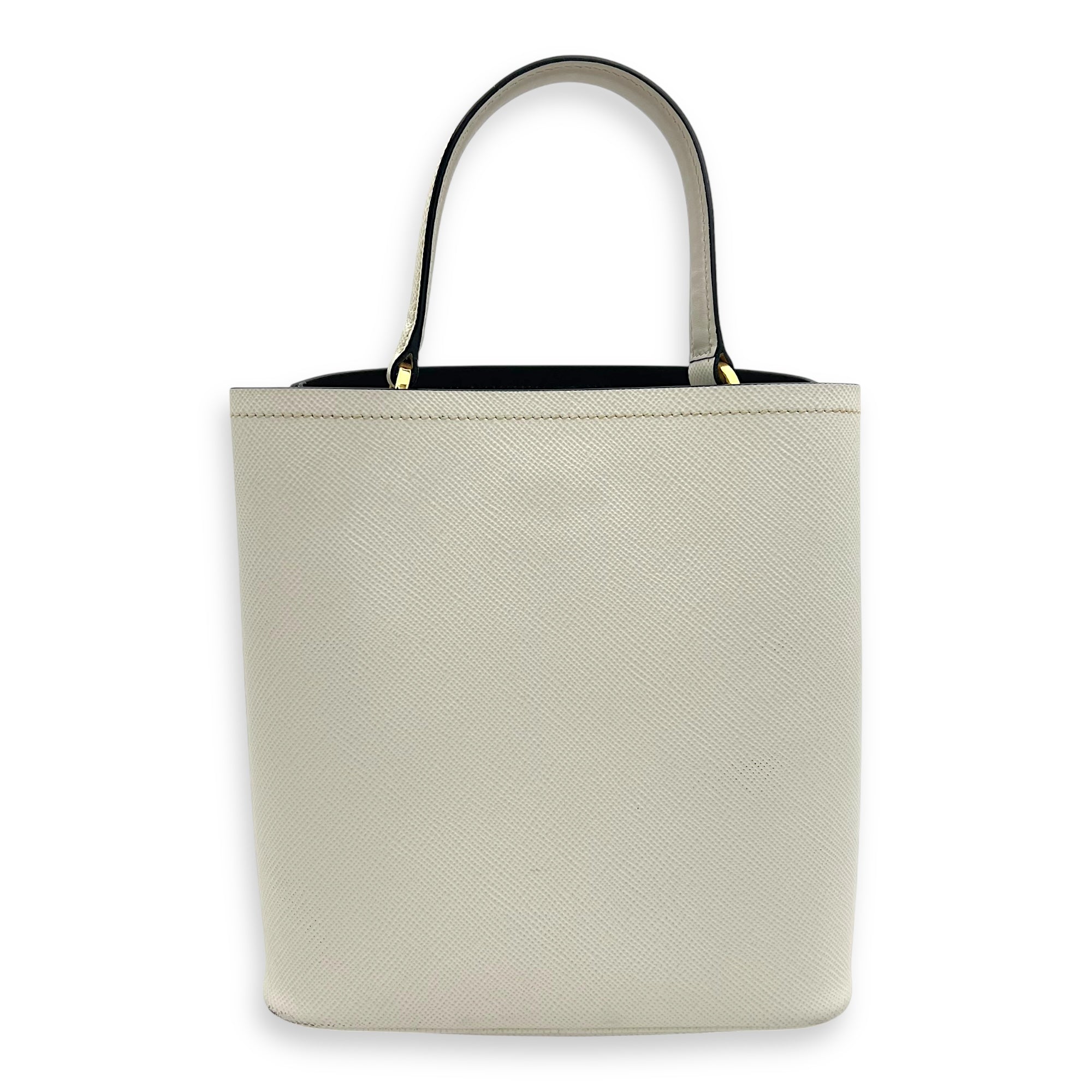 Prada Panier Bucket Bag White in Saffiano Leather, Gold hardware_2