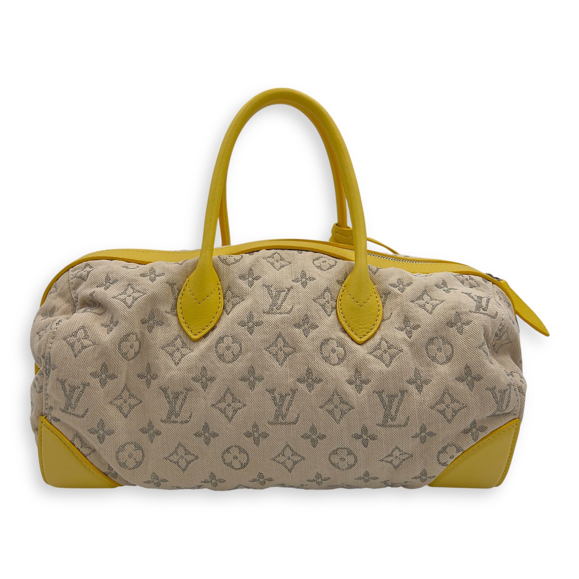 Louis Vuitton Speedy Round Beige Shoulder Bag in Denim, Gold hardware_2