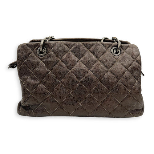 Chanel Quilted Wildstitch Tote Bag Brown in Caviar Leather, Silver hardware_2