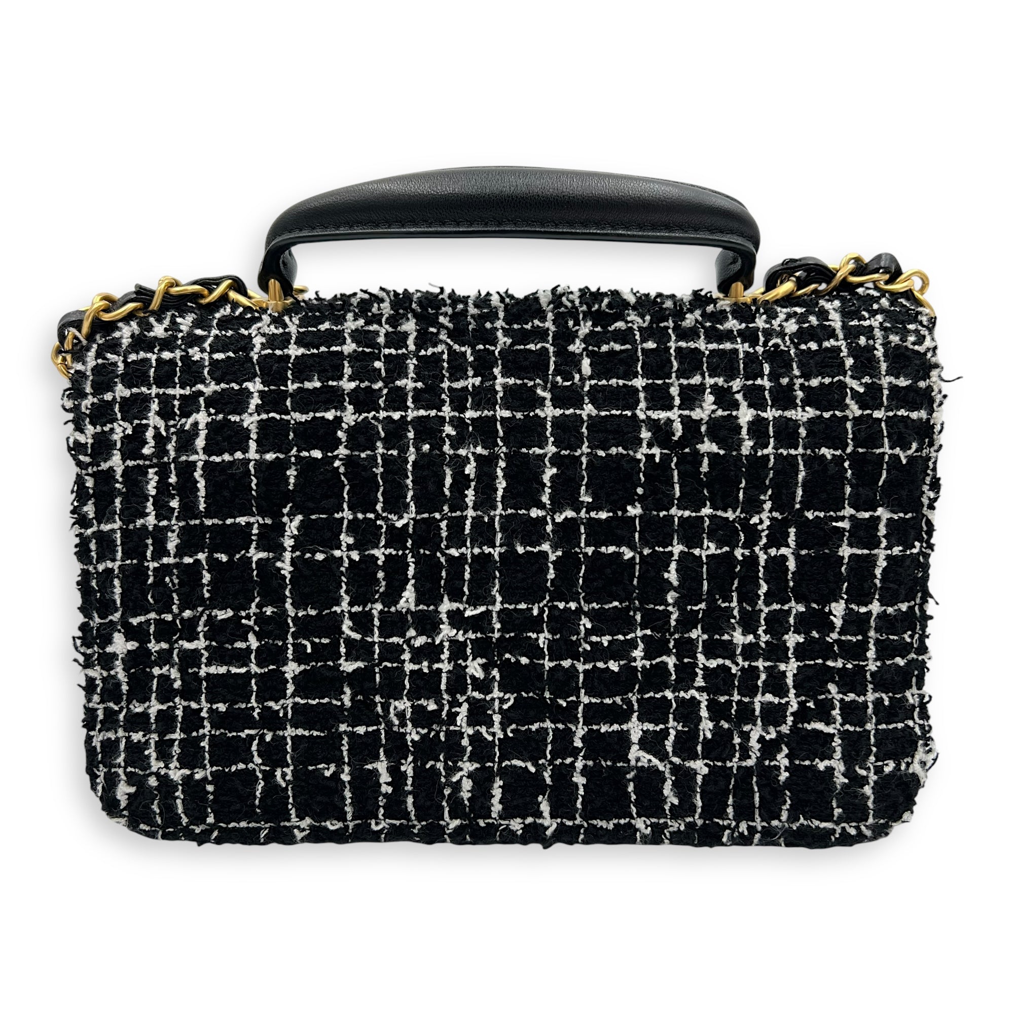 Chanel CC Black Top Handle Bag in Tweed, Gold hardware_2