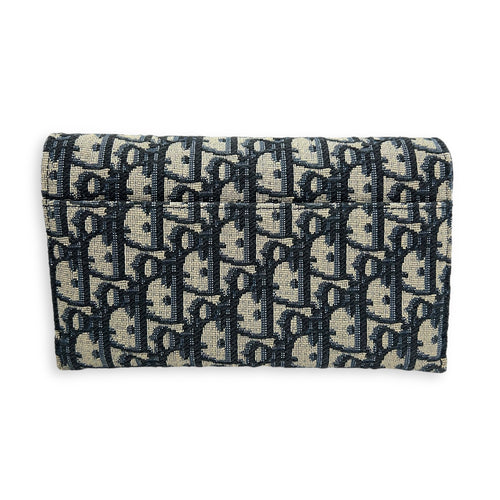 Dior Saddle Blue Wallet On Chain in Jacquard, Gold hardware_2