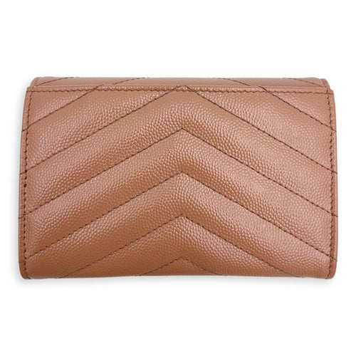 Saint Laurent Cassandre Brown Wallet in Calfskin, Gold hardware_2