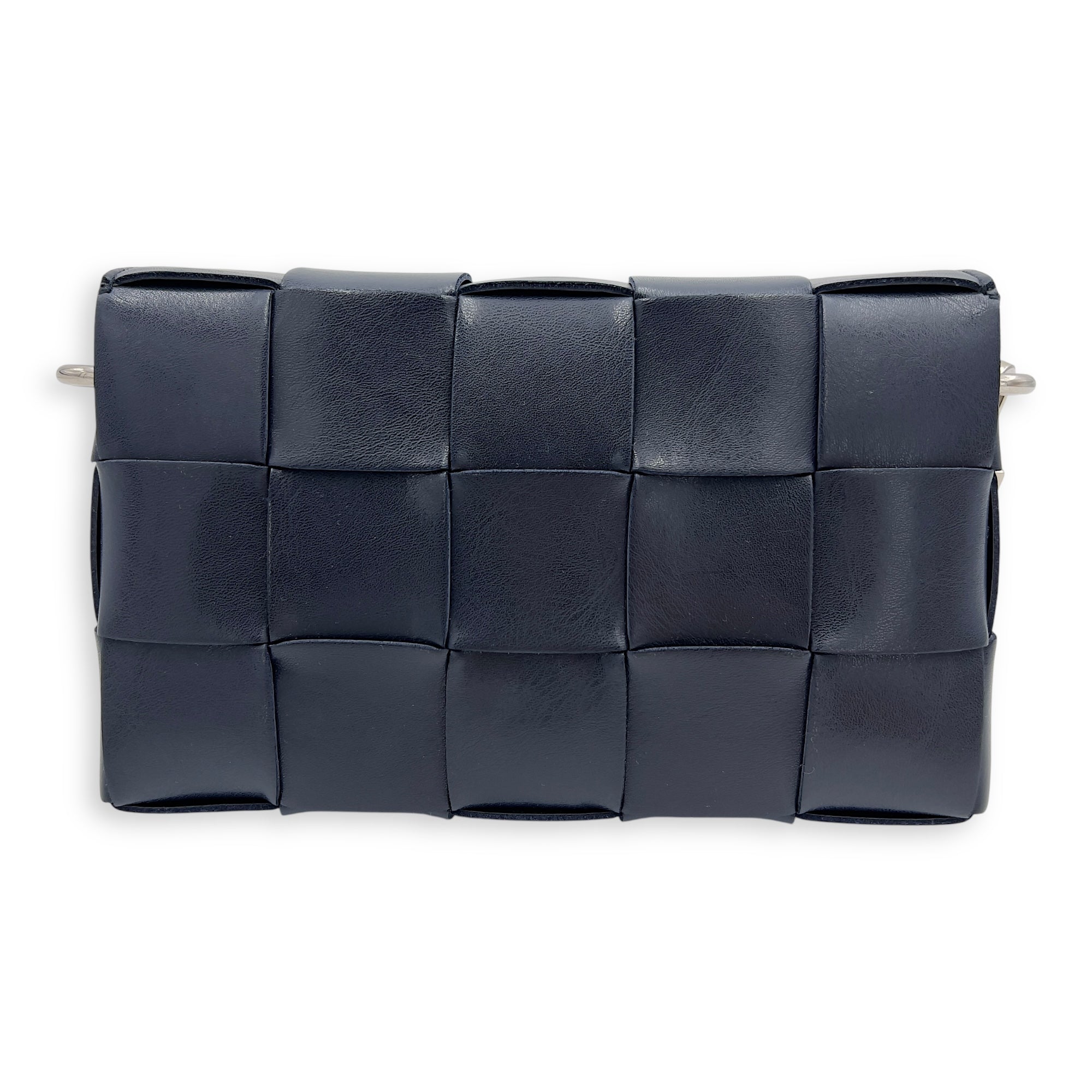 Bottega Veneta Cassette Blue Crossbody Bag in Calfskin, Silver hardware_2