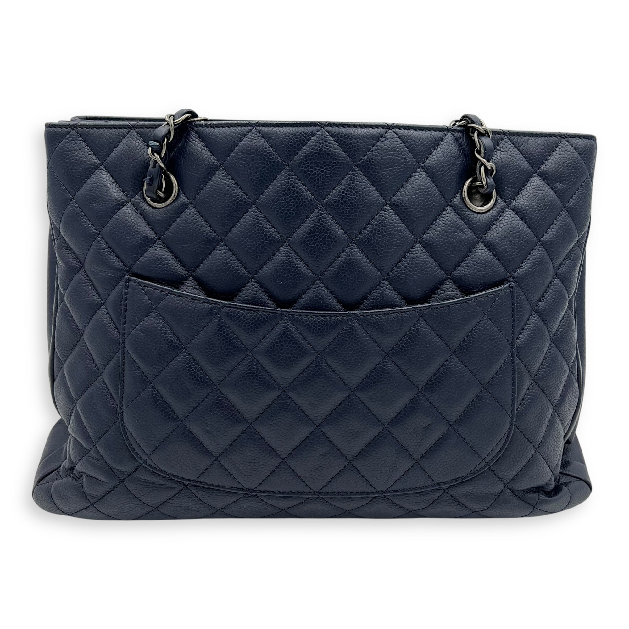 Chanel CC Tote Bag Blue in Caviar Leather, Ruthenium hardware_2