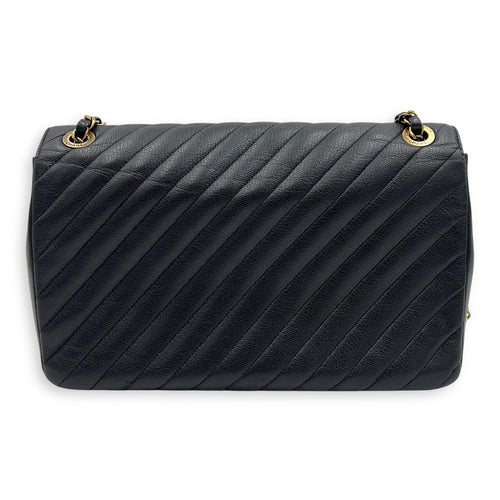 Chanel Diagonal Quilted Shoulder Bag Black in Goat Leather, Gold hardware_2