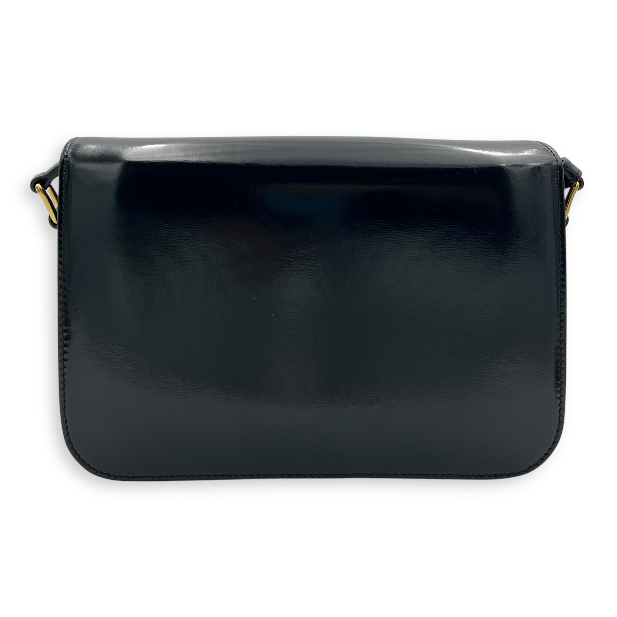Celine Triomphe Classique Black Shoulder Bag in Calfskin, Gold hardware_2