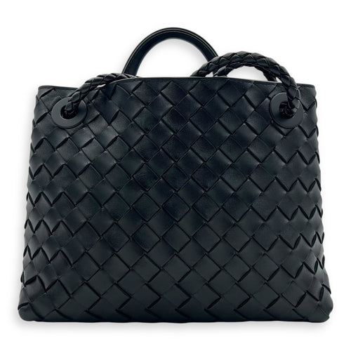 Bottega Veneta Andiamo Small Black Top Handle Bag in Calfskin, Gold hardware_2