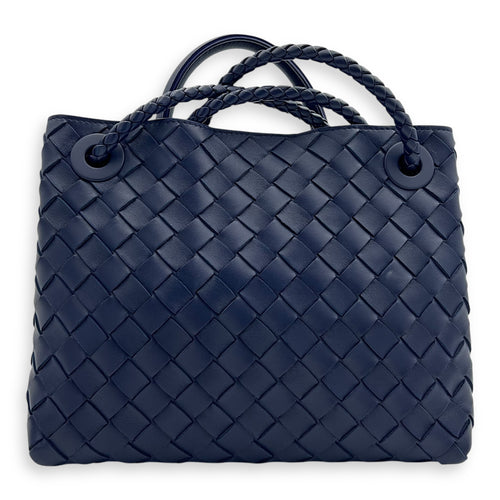 Bottega Veneta Andiamo Small Blue Top Handle Bag in Calfskin, Gold hardware_2