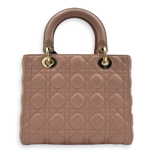 Dior Lady Dior Top Handle Bag Medium Pink in Lambskin, Gold hardware_2