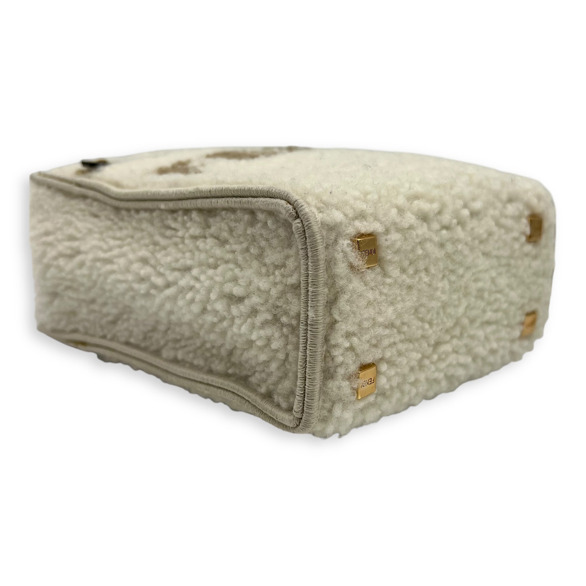 Fendi Sunshine Shoulder Bag White in Faux Fur, Gold hardware_7