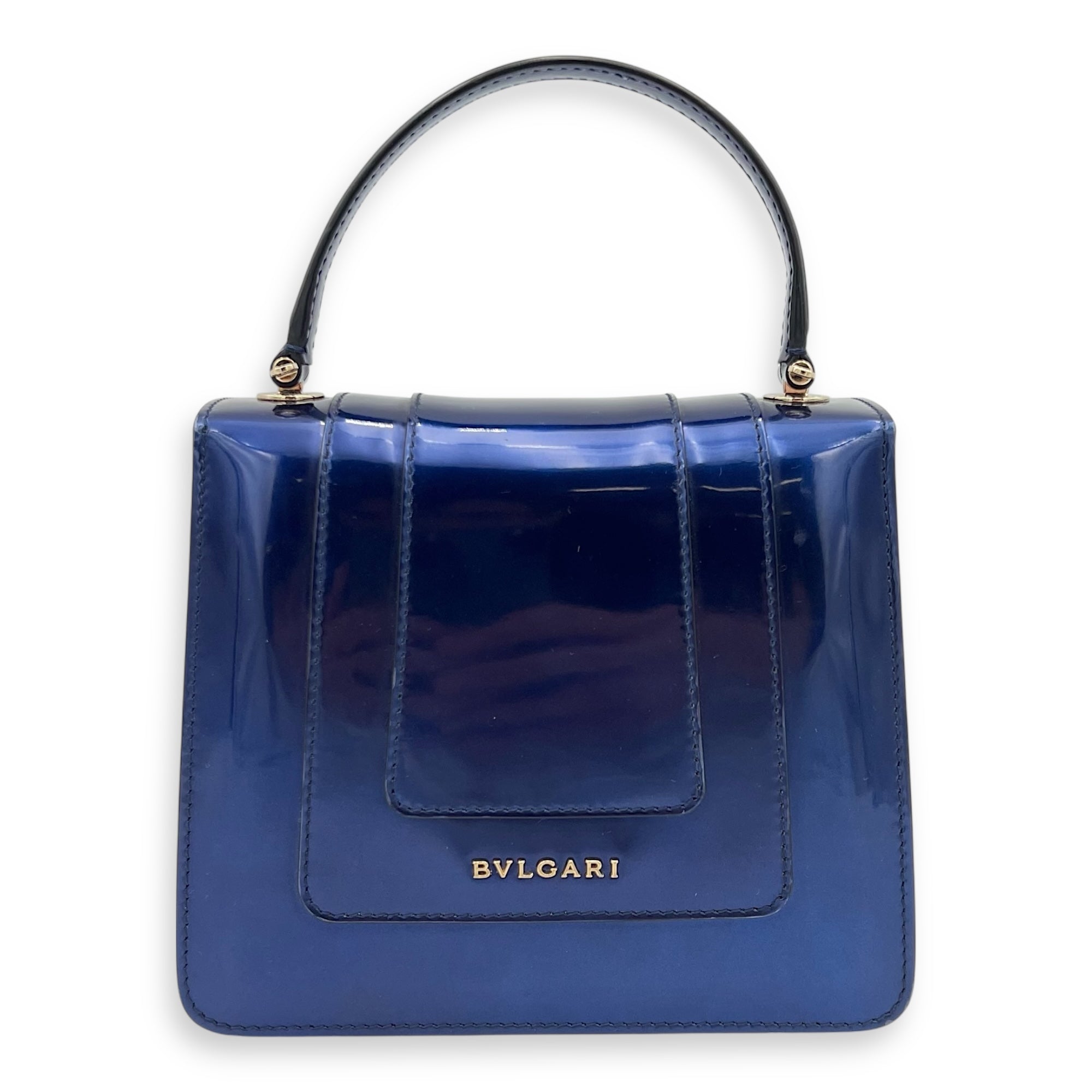 Bvlgari Serpenti Forever Top Handle Bag Blue in Patent Leather, Gold hardware_8