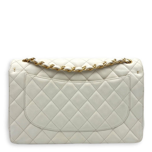 Chanel Classic Shoulder Bag Jumbo White in Caviar Leather, Gold hardware_16