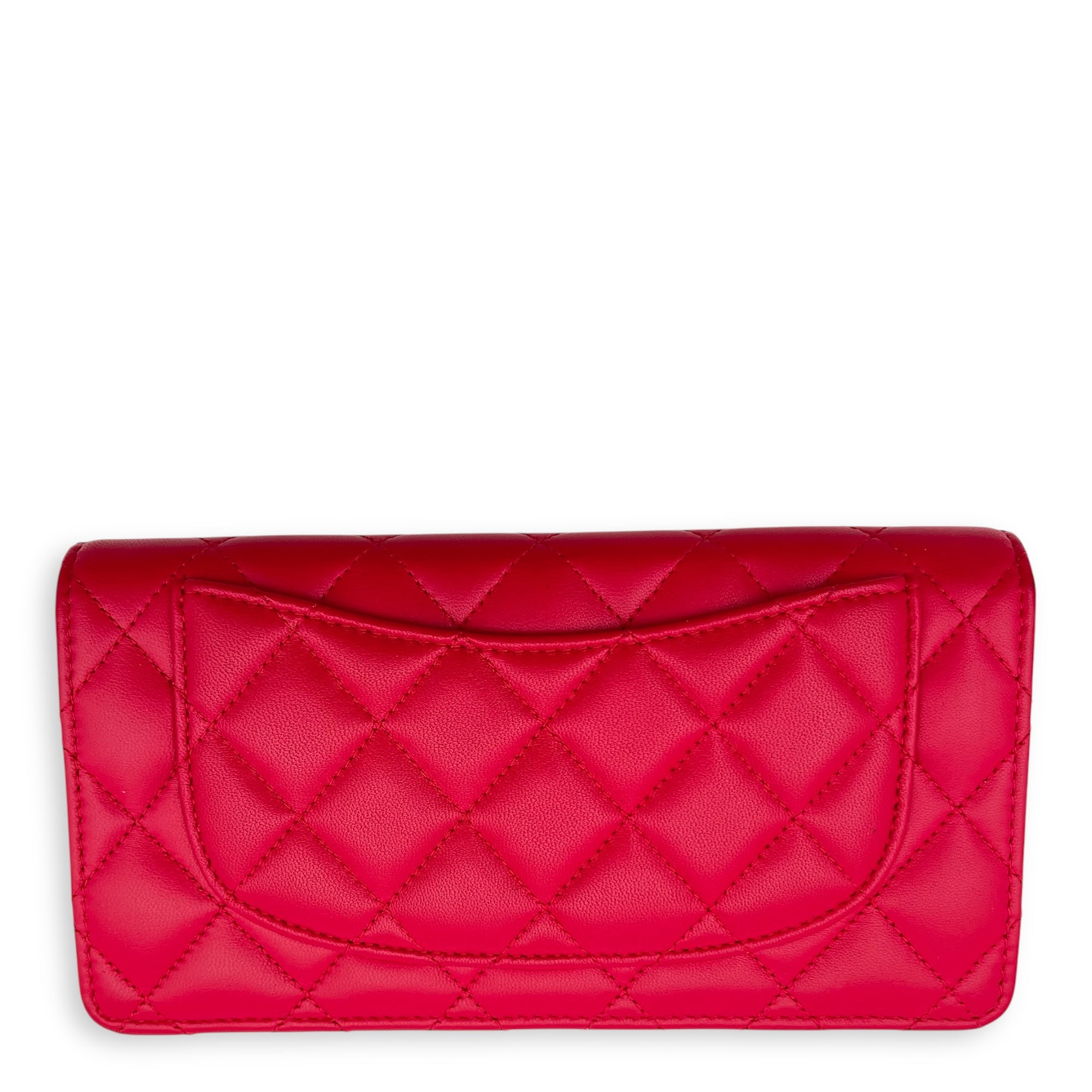 Chanel Classic Wallet Red in Lambskin, Gold hardware_10