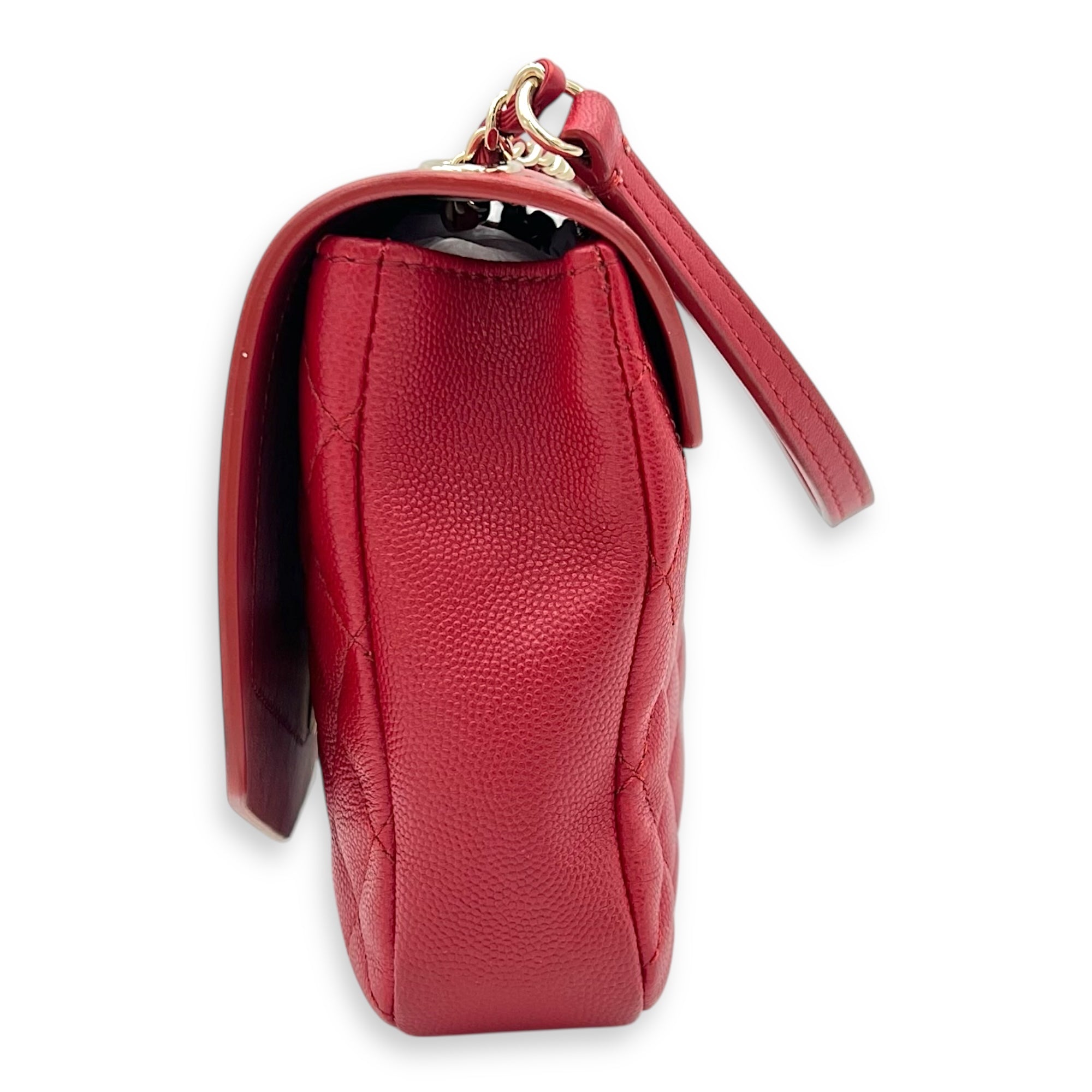 Chanel CC Flap Shoulder Bag Red in Calfskin, Gold hardware_8