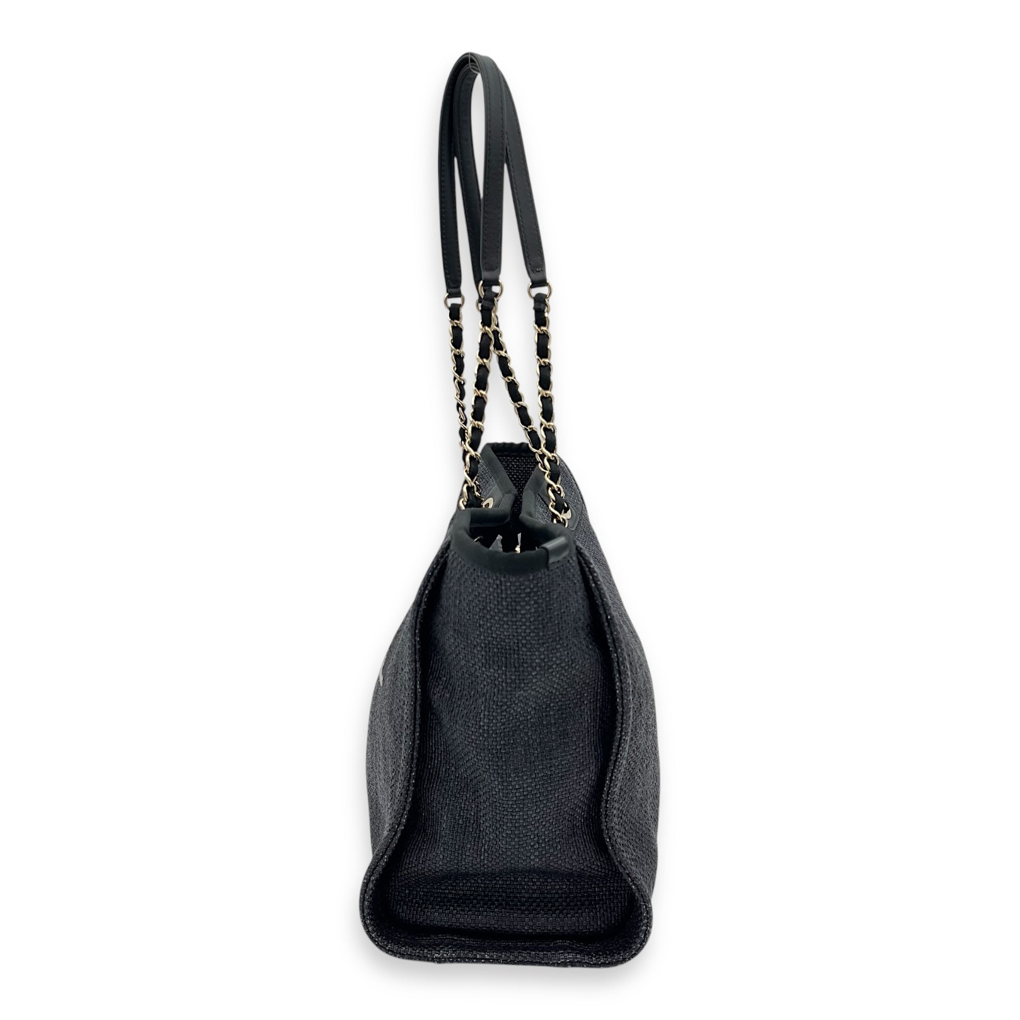 Chanel Deauville Tote Bag Blue in Fabric, Gold hardware_9
