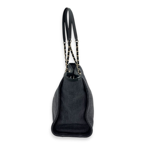 Chanel Deauville Tote Bag Blue in Fabric, Gold hardware_9