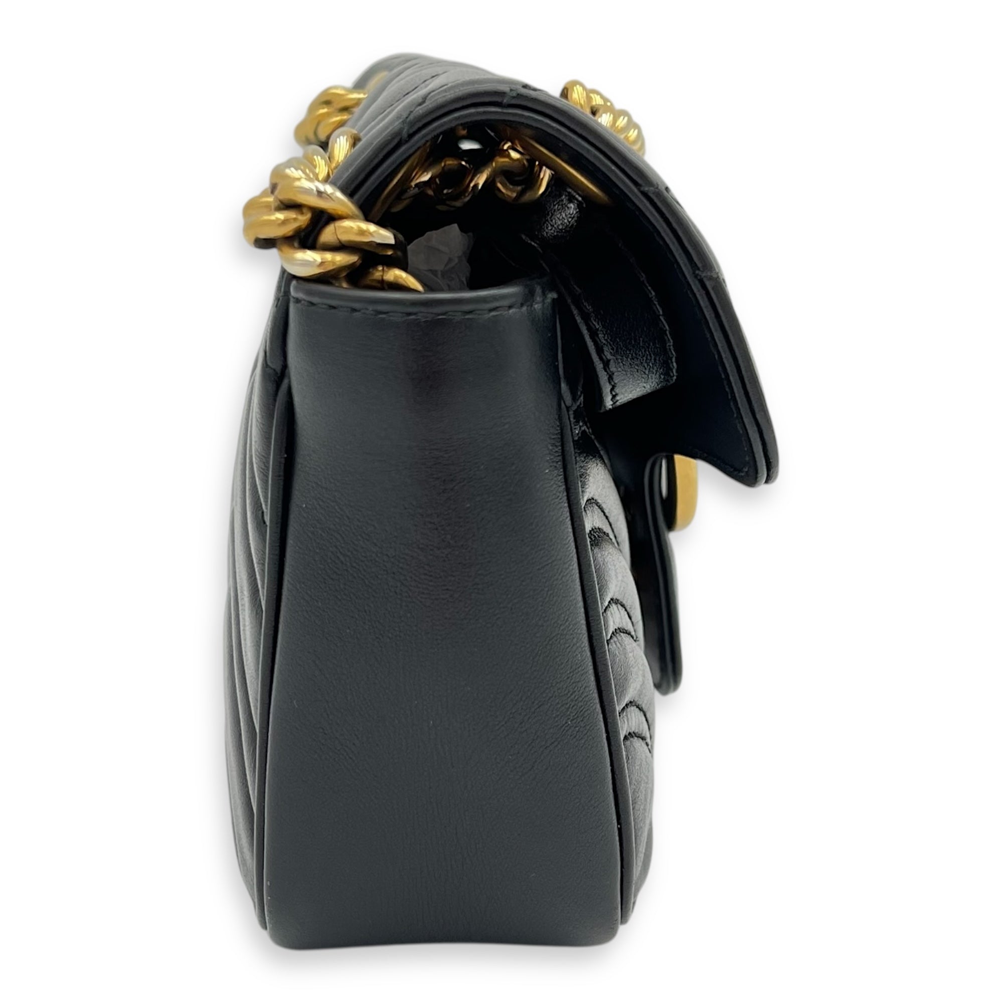 Gucci GG Marmont Shoulder Bag Mini Black in Calfskin, Gold hardware_3