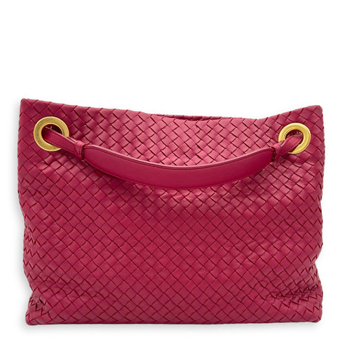 Bottega Veneta Intrecciato Top Handle Bag Red in Calfskin, Gold hardware_5
