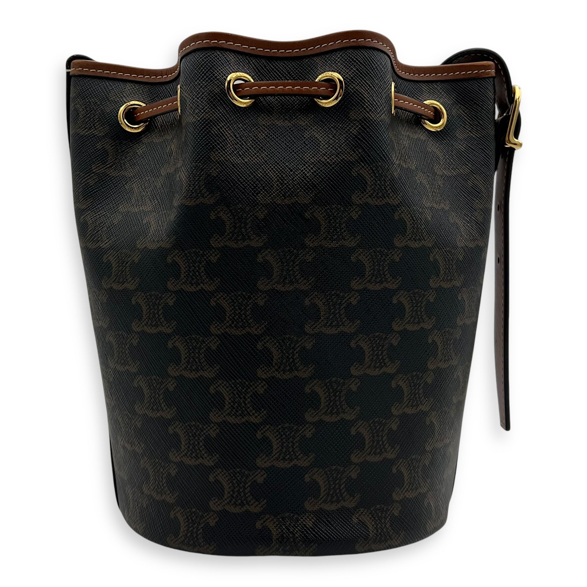 Celine Triomphe Bucket Bag Brown in Coated Canvas, Gold hardware_2