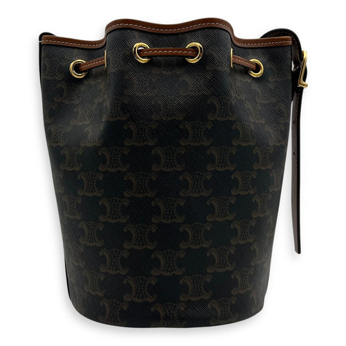 Celine Triomphe Bucket Bag Brown in Coated Canvas, Gold hardware_2