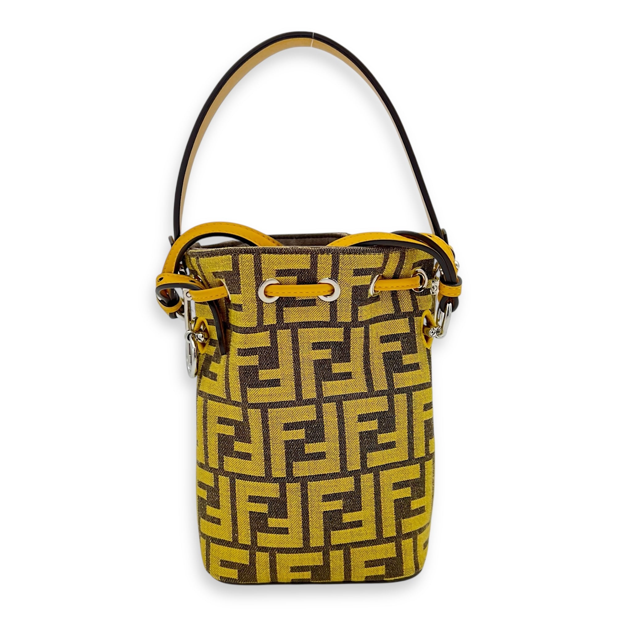 Fendi Mon Tresor Bucket Bag Yellow in Canvas, Silver hardware_9