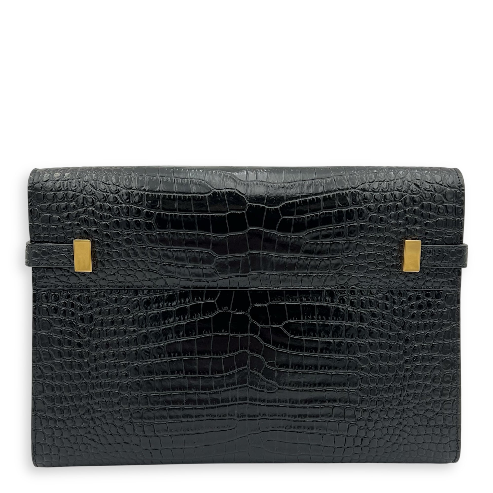 Saint Laurent Manhattan Crossbody Bag Medium Black in Calfskin, Gold hardware_9