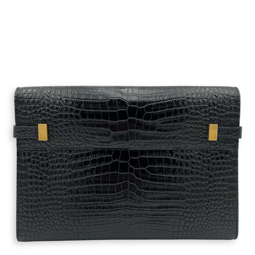 Saint Laurent Manhattan Crossbody Bag Medium Black in Calfskin, Gold hardware_9