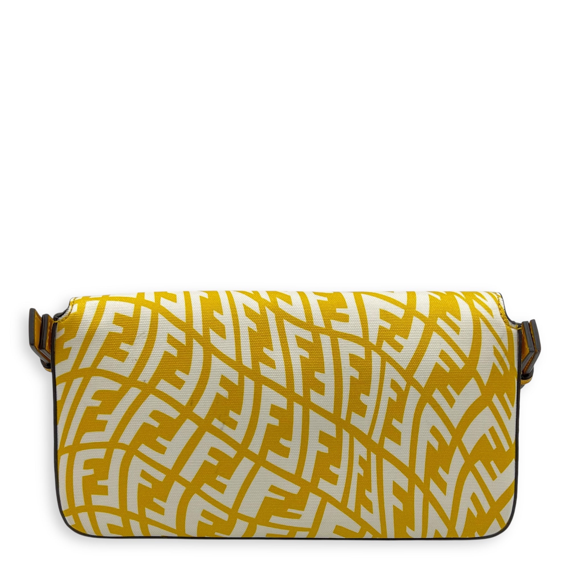Fendi Baguette Shoulder Bag Yellow in Coated Canvas, Gold hardware_7