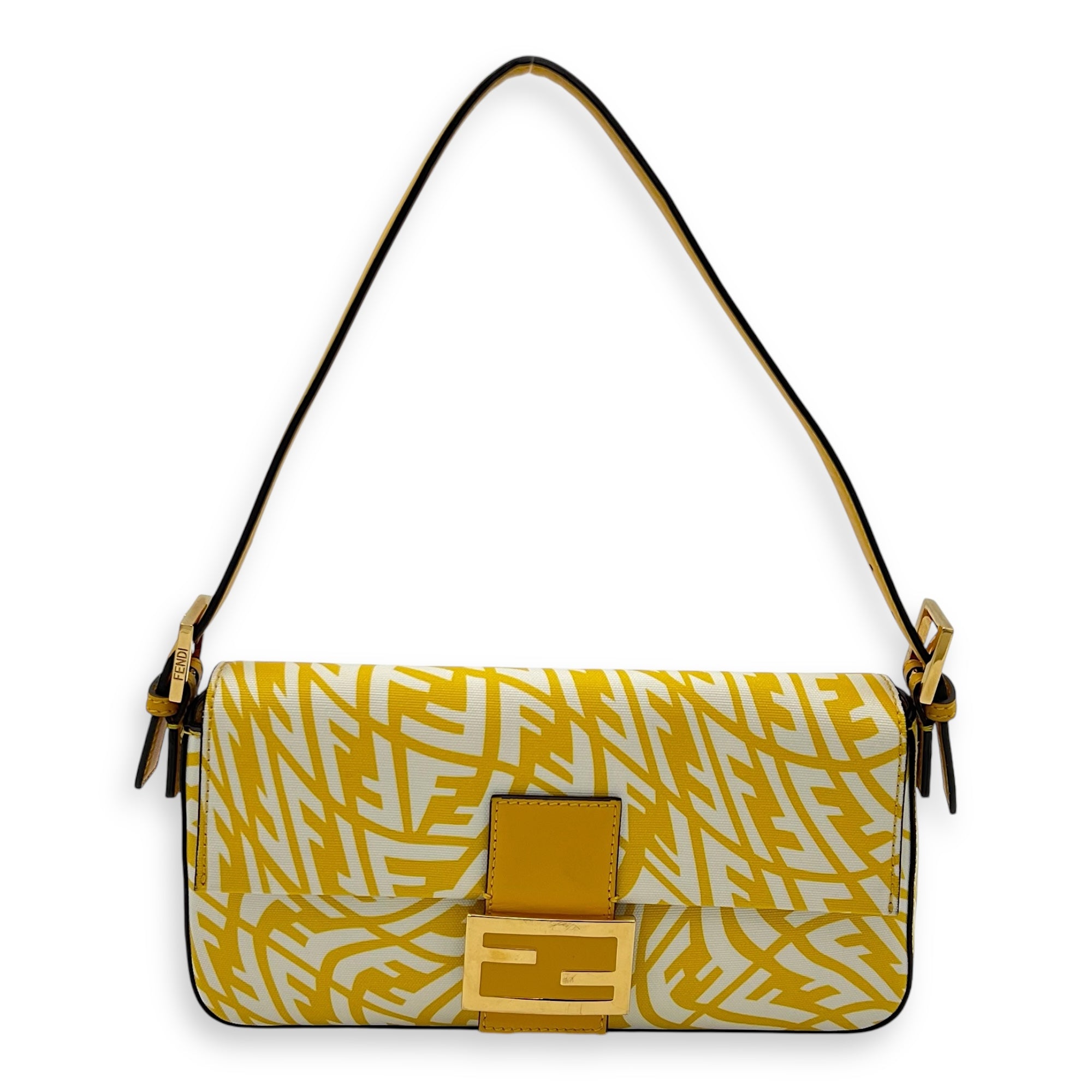 Fendi Baguette Shoulder Bag Yellow in Coated Canvas, Gold hardware_1