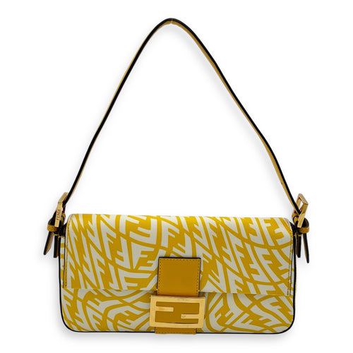 Fendi Baguette Shoulder Bag Yellow in Coated Canvas, Gold hardware_1