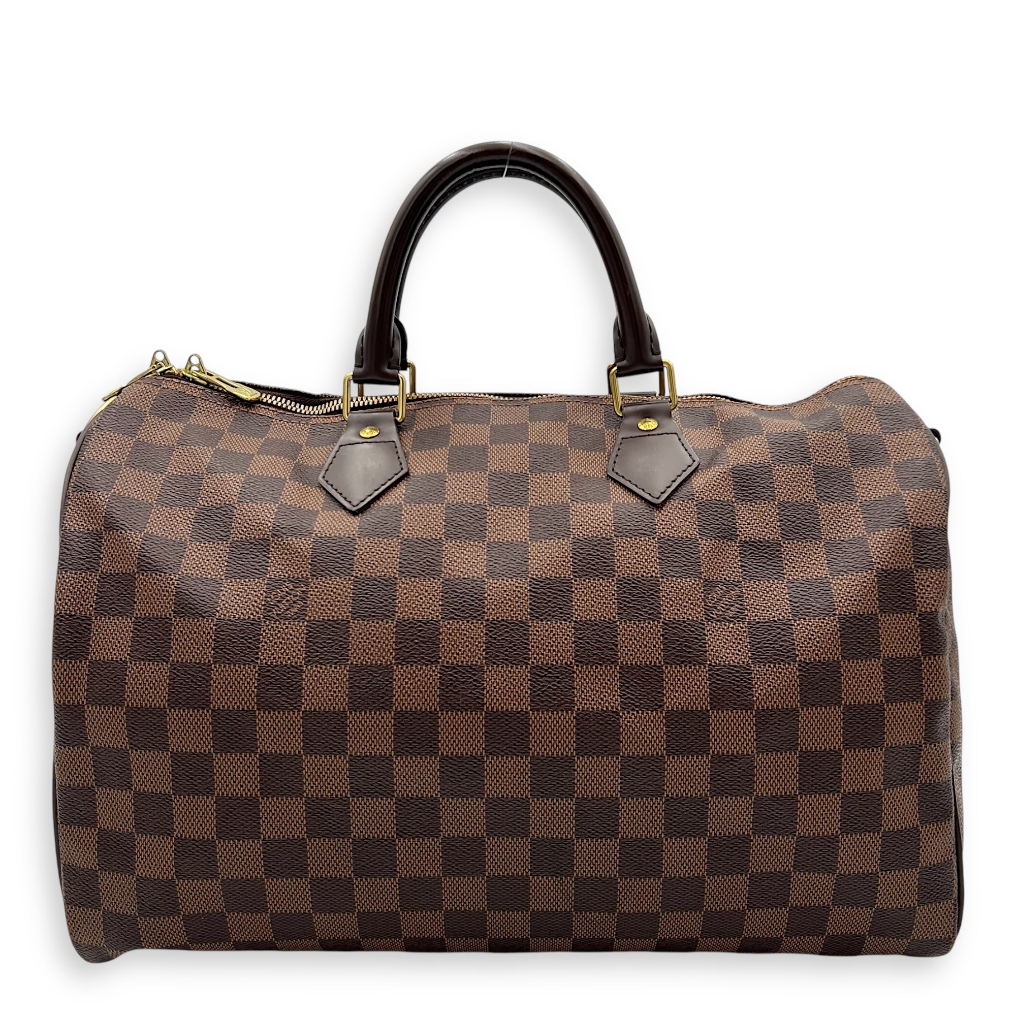 Louis Vuitton Speedy 35 Brown Top Handle Bag in Coated Canvas, Gold hardware_2