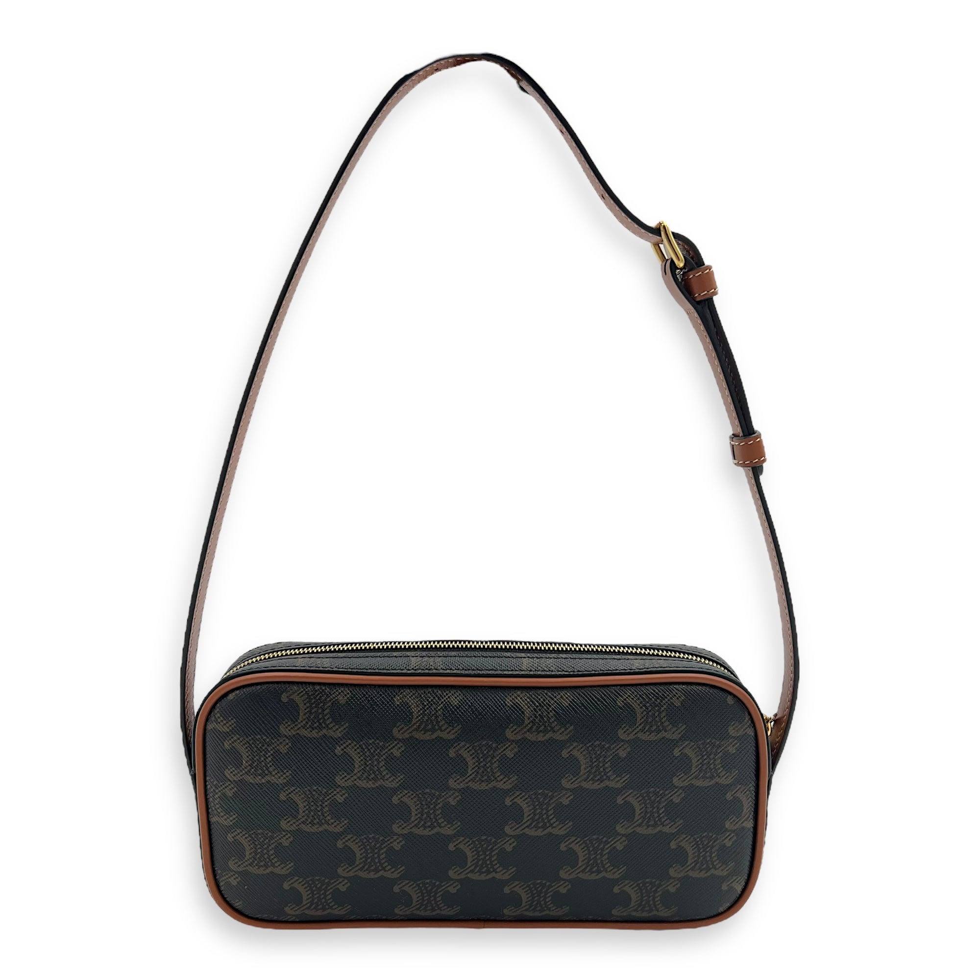 Celine Triomphe Shoulder Bag Brown in Coated Canvas, Gold hardware_2