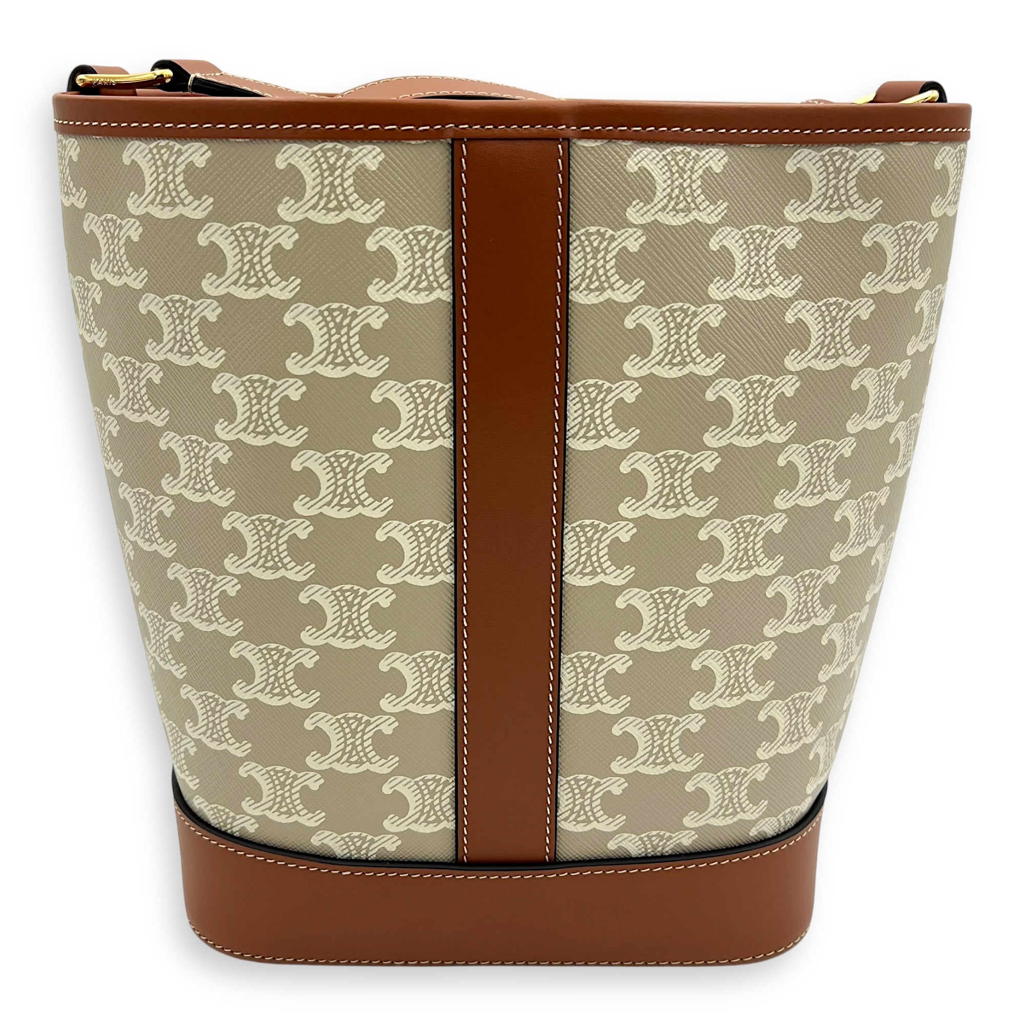 Celine Triomphe Bucket Bag Grey in Coated Canvas, Gold hardware_4